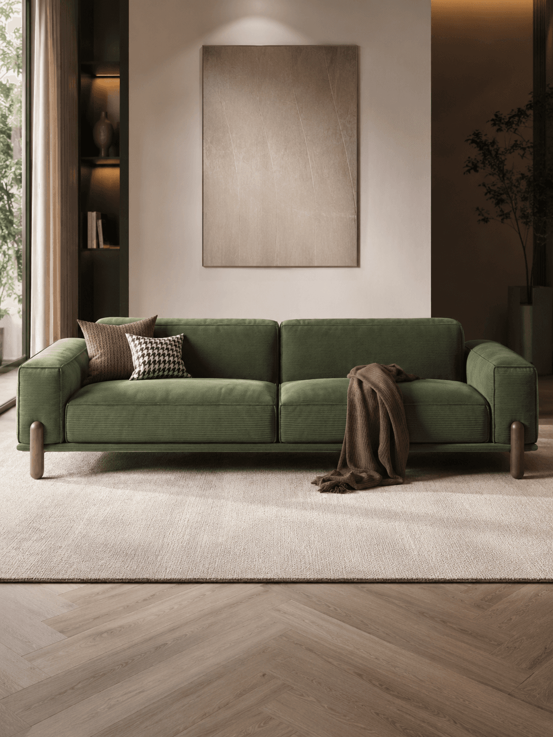 Olive Modern Fabric Sofa – 3 Seater