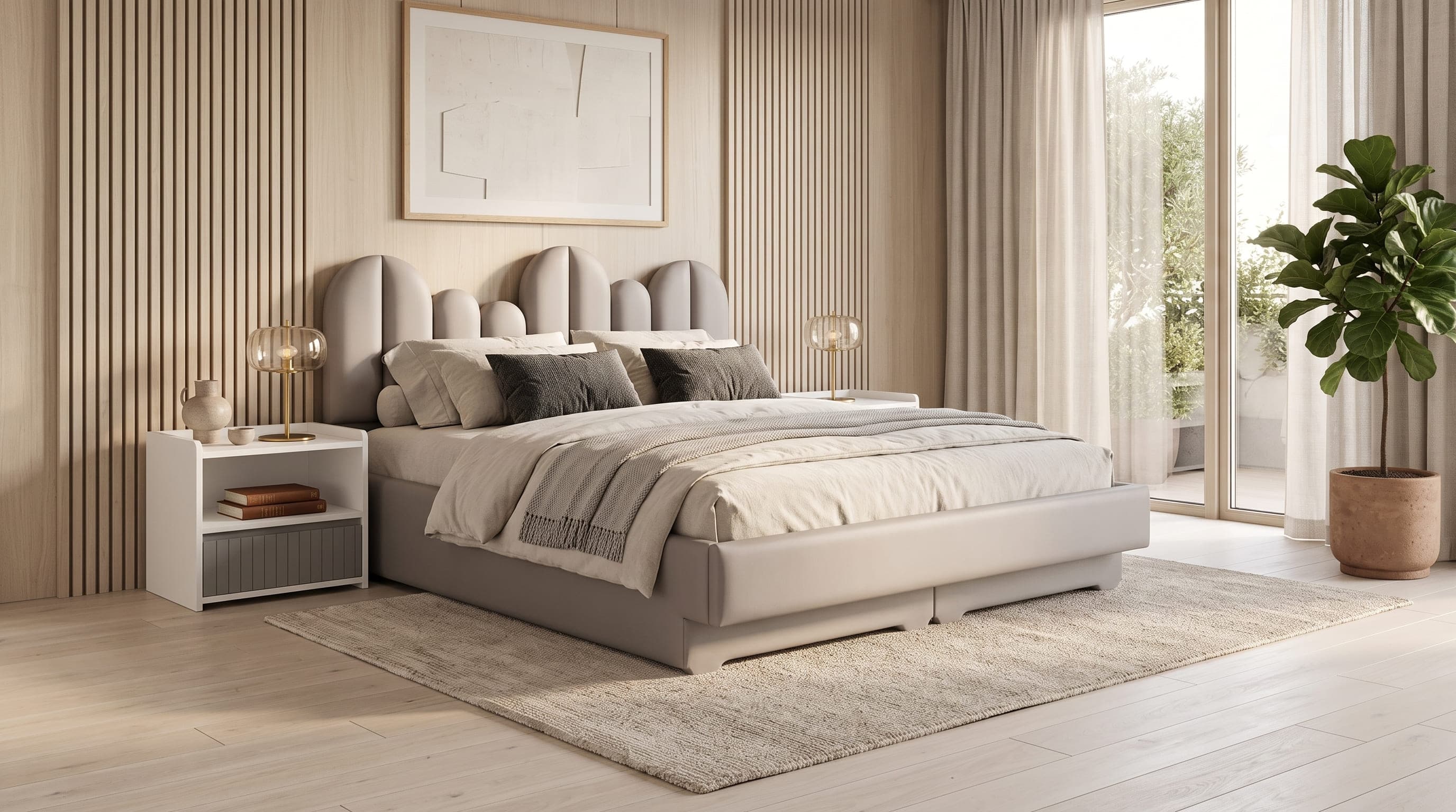 Crown Arch Upholstered Bed – King Size