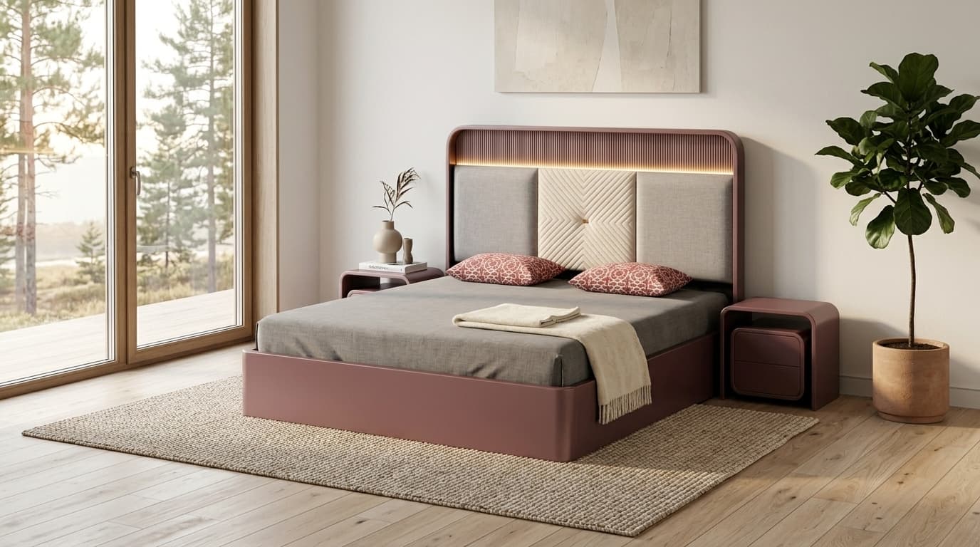 Luna LED Upholstered Bed with Designer Headboard