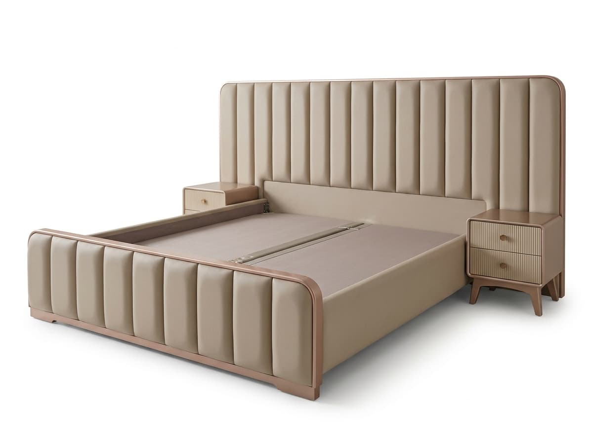 Aura Vertical Channel Upholstered Bed with Side Tables