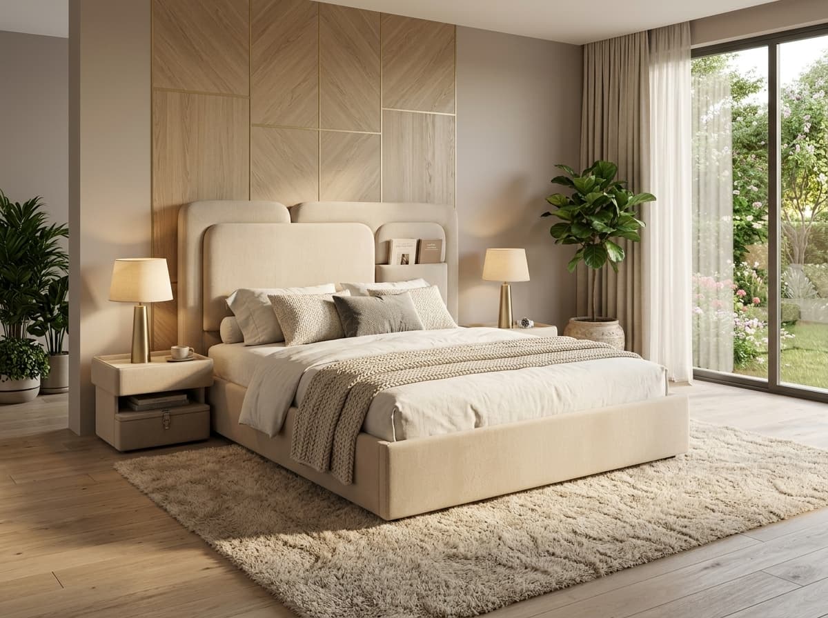 Nova Premium Upholstered Bed with Integrated Side Shelves