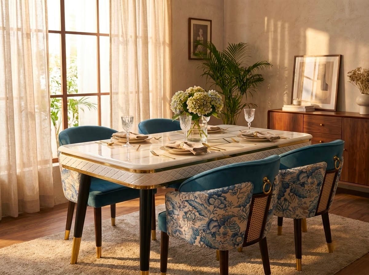 Premium 6 Seater Marble Dining Table Set
