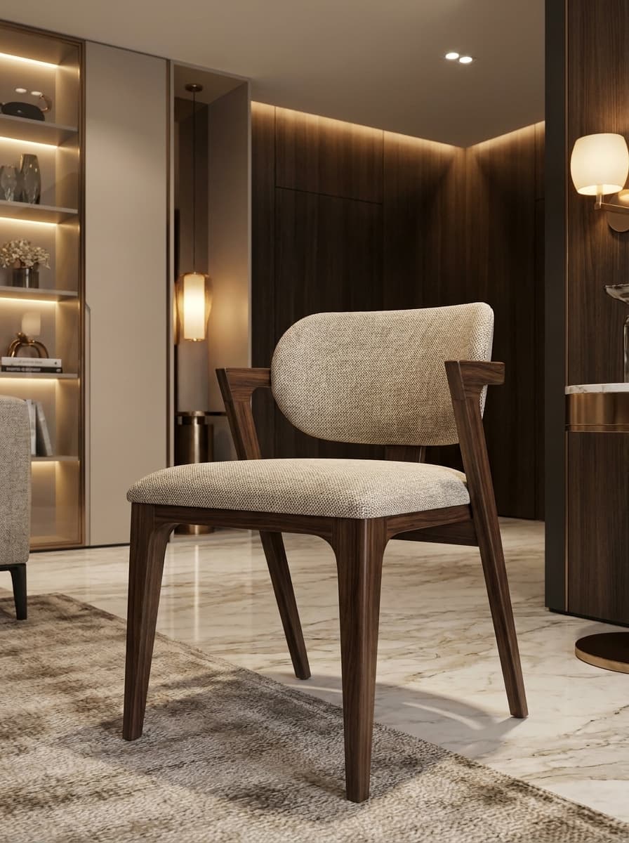 Modern Upholstered Wooden Dining Chair with Armrests